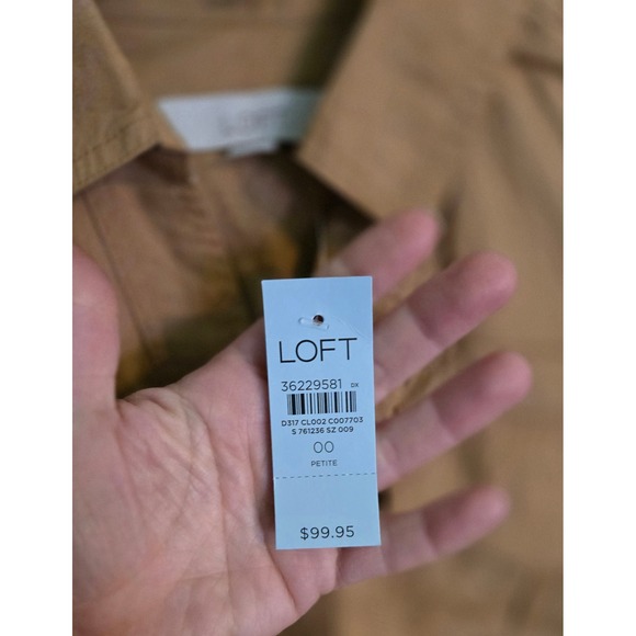 Loft Petite Tan Brown Shirt Dress with Tie Belt, Utility Style 00 Petite NWT $99 - Picture 4 of 7